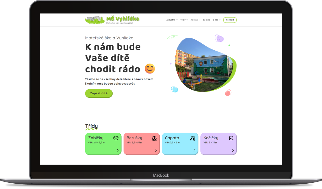 Mockup designu webu MŠ Vyhlídka, který nadesignoval Václav Šimůnek